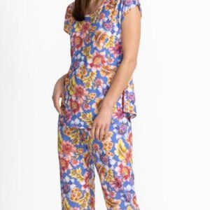 NWT Johnny Was Biya Leilah The Bobbie PJ PJs Pajamas Crop Lounge Pants Top Set